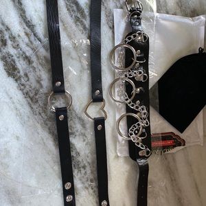 Goth leather choker for woman 3set black